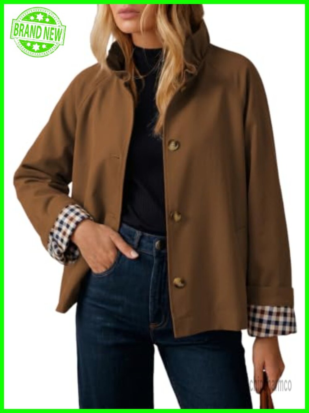 Womens Lightweight Single Breasted Trench Coat Ruffle Collar Button Down Loose